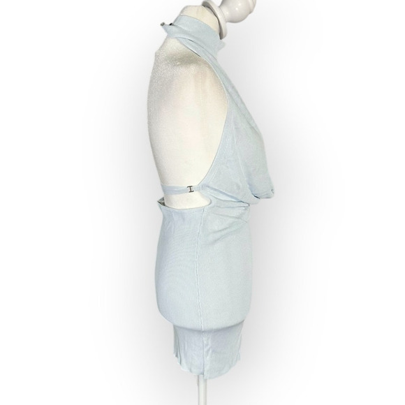 Aya Muse Tipo Mini Dress Women's XXS Light Blue Cowl Neck Open Back Halter $650 - Picture 4 of 11